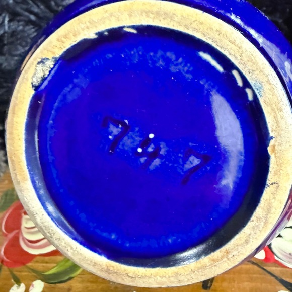 Signed McCoy 474 brush cobalt Blue Jardeniere Ceramic Swan Vase Handles Decor - Picture 4 of 7